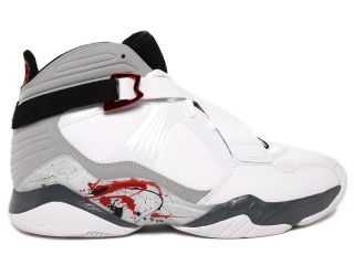 Air Jordan 8.0 Mens White/Grey/Red Splatter High Top Basketball Shoes