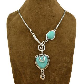 Vintage Style Costume Silver Plated Turquoise Stone Snail Pendant 