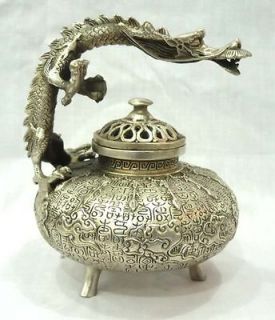 rare Tibet silver dragon letter exquisite incense censer