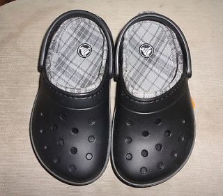   Boys Girls Cobbler Lined Black Plaid Slip On Crocs Shoes Size 1 GIFT