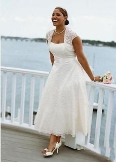 White Free Jacket Tea Length Wedding Dress Bridal Gown Plus Size 2 28