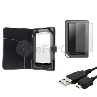 For Nook Color Screen Protector+Blac​k Leather Case+Micro USB Cable