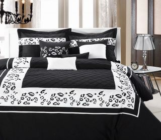 Tiger Black & White 8 Piece Queen Comforter Bed In A Bag Set NEW