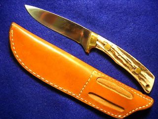   early Lile Regular 7 Skinner Knife early Script Signed India Stag