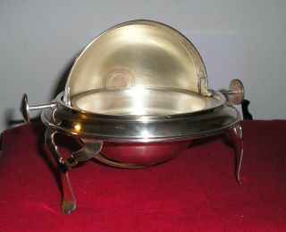 ANTIQUE FOOTED STERLING SILVER PLATED ROLL TOP DOME BUTTER DISH