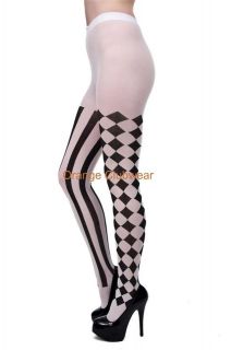 Sexy Black White Circus Harlequin Checkered Striped Halloween 