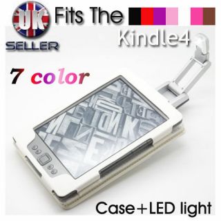 Color Leather Case Cover Wallet with Light for  Kindle 4 4th 