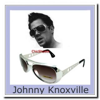 New Jackass Aviator Johnny Knoxville Elvis Sunglasses Retro Silver 