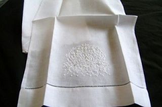 VINTAGE DESIGN PURE LINEN HAND EMBROIDERED GUEST TOWELS PAIR (L)