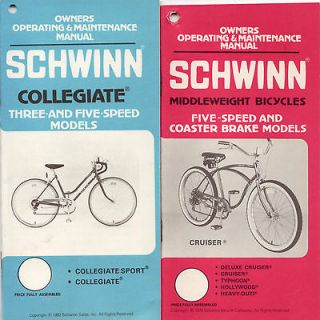  Schwinn Bike Bicycle Manuals Schwinn Collegiate + Schwinn 5 speed