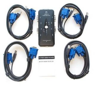 Ideal 4 Port USB 2.0 KVM Switch with 4 Sets of Cables for Workstations