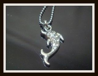   White Gold GP Elegant Necklace Chain Round Lab Diamond Dolphin Pendant