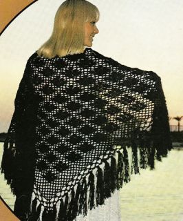   retro pretty & easy crochet lace fringed shawl pattern free UK postage