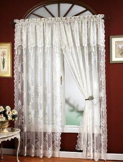 Carly Lace Curtain Panel with Attached Valance & Tassels by 
