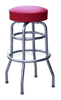   Commercial 50s Swivel Bar Kitchen Dual Ring Chrome Stools 6 Colors