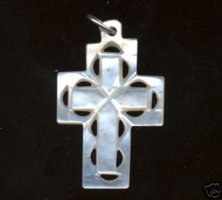 White MOTHER OF PEARL Cross Pendant from the Holy Land
