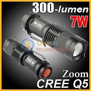 CREE Q5 LED 7 W 300lm Adjustable Focus Zoom In/Out Mini Flashlight 