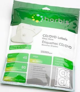   CD/DVD Labels Glossy Inkjet, White, 80 Labels + Label Applicator