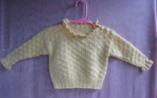 Hand Crocheted/Knit Baby Girl Sweater 12 18 M Yellow Wool Sunflower 
