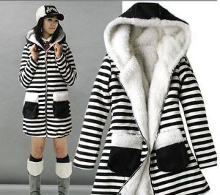 New Womens Zebra Hoodies Zipper Long Sleeve Fluffy Sweater Coat Jacket 