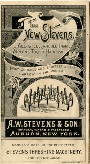 1890s STEVENS Spring Tooth HARROW DRAG Farming Implement 