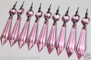 10 LARGE PINK CHANDELIER CRYSTALS PRISMS GLASS REPLACMENT LAMP PARTS