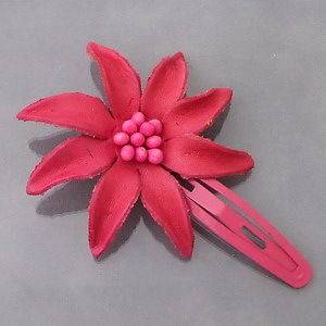 Handmade Pretty Pink Star Flower Genuine Real Leather Snap Hair Clip