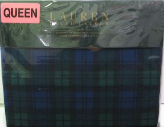 Ralph Lauren 4 PC Cotton Sheet Set Blue Tartan Plaid Queen   NEW