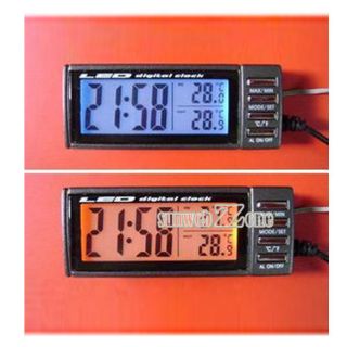 S0BZ Car LCD In/Out Thermometer Temperature Alarm Clock Blue Or Orange 