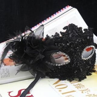 Party Mask Costume Venetian Masquerade With Flower &Diamond Lace black 