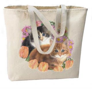 SPRINGTIME KITTENS Cats New Oversize Canvas Tote Bag FREE SHIP USA 