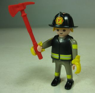 Playmobil Fire Station fireman Figure w/ Helmet Pickaxe Gloves