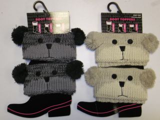 LADIES/GIRLS KNITTED TEDDY BEAR BOOT TOPPERS FOR WELLIES,ETC BOOTS 