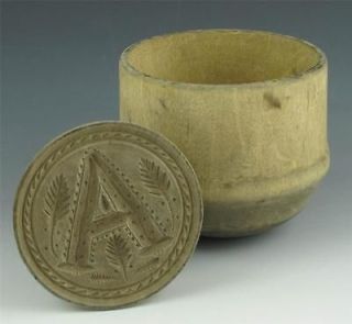 COUNTRY PRIMITIVE ROUND BUTTER MOLD, LETTER A