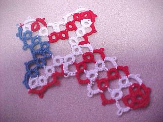 Tatted Cross Bookmark Lace Bible Red, White Blue Flag Tatting Unique 