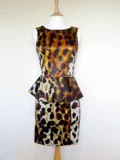 New Topshop Animal Leopard Peplum Pencil Wiggle Dress Size UK 8 10 