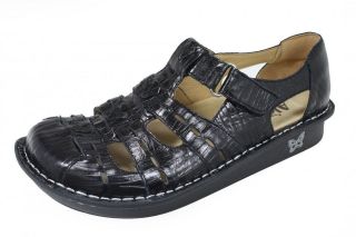 Alegria Womens Pesca Fancy Black Leather Casual Shoe PES 641