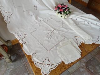   CUTWORK EMBROIDERED TABLECLOTH in Linens & Textiles (1930 Now)