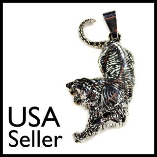   STEEL TIGER PENDANT Charm Jewelry NEW Lion Puma Jungle Cat Necklace