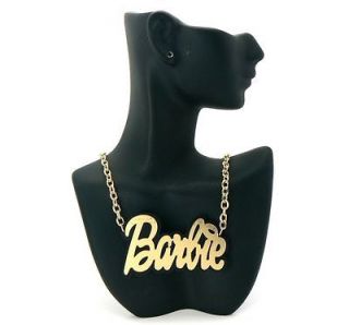   Mirror Polished Gold BARBIE Pendant Necklace Double Layered Chain
