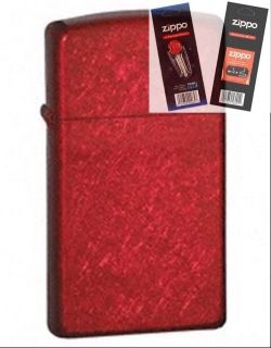 Zippo 24319 candy apple red slim Lighter with *FLINT & WICK GIFT SET*