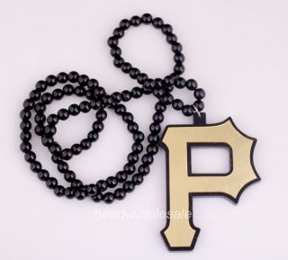 1pcs Letter P Wiz Khalifa Pendant Wood Necklace Beaded Chain 2 color 