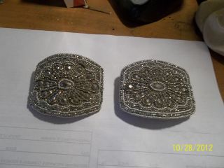 Antique Victorian Vintage Holfast Marcasite And Beaded Shoe Clips Made 