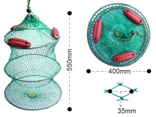 Fish Basket Foldable Lobster Crawfish Crab Trap Hoop Net Handle