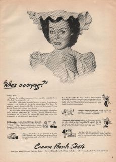 1945 VINTAGE CANNON PERCALE SHEETS FOR BEDS WHOS CRYING PRINT AD