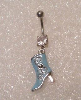   BLUE HIGH HEEL COWGIRL BOOT Navel Belly Button Ring COWBOY BOOTS 22