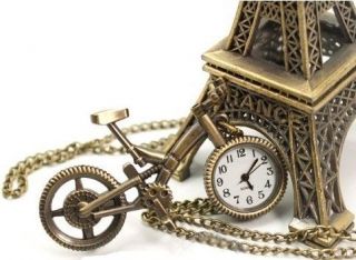   Watch Vintage Brass Bicycle Pendant Long Chain Necklace womens Gift