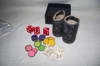 Antique Dice Set 8 Ox Bone Dice, Small, and Small Round Colored Gaming 