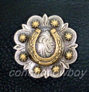 WESTERN ANTIQUE GOLD HORSE SHOE BERRY CONCHO 1 1/2