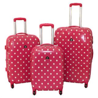   Polka Dot 3 piece Expandable Light Hardside Spinner Luggage Set   Pink